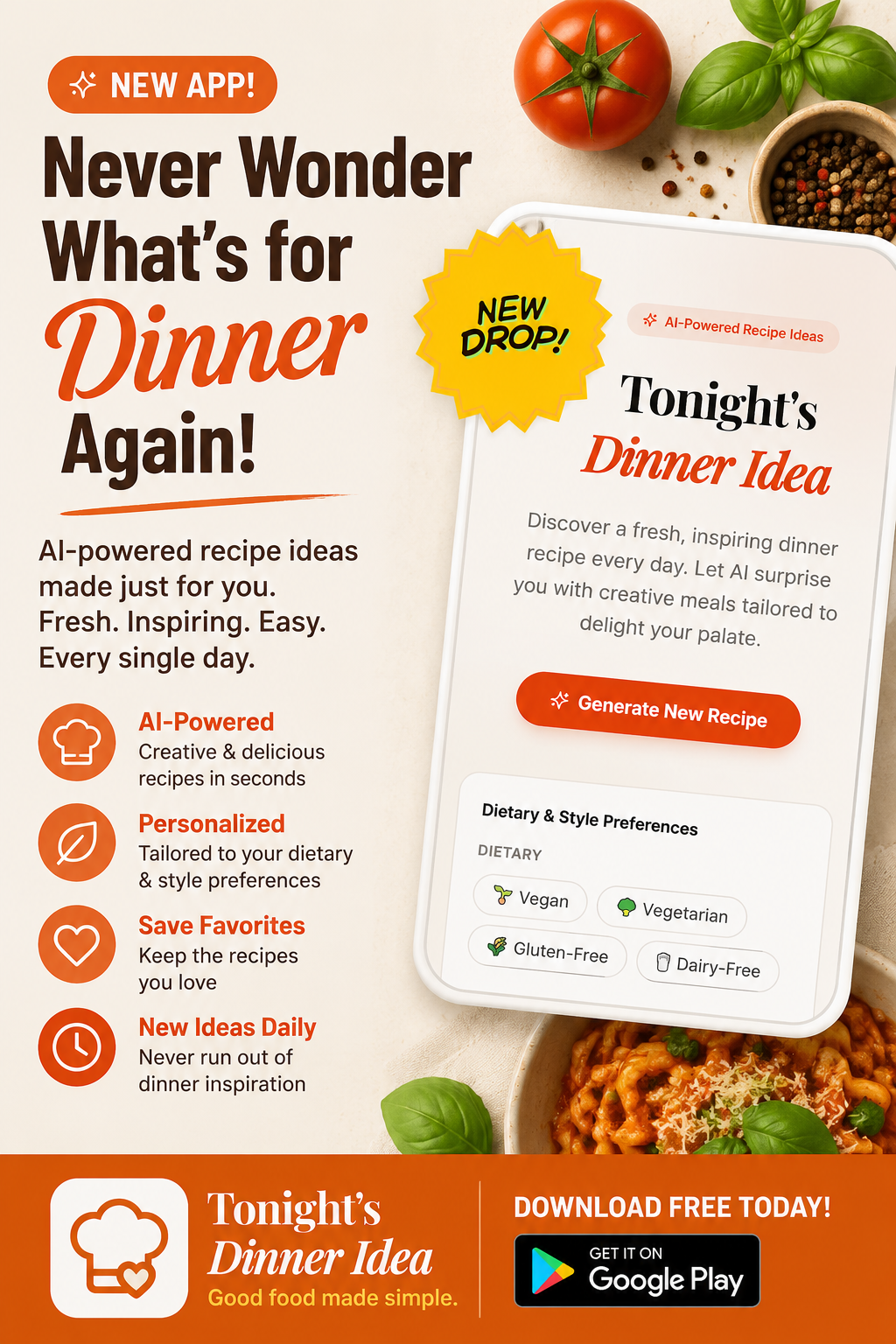 Tonight's Dinner Idea recipe app